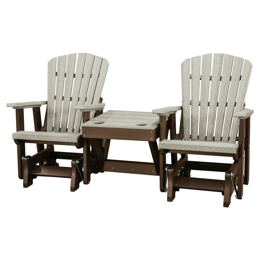 Double Glider Bench with Table, Weatherwood Brown, Heavy Duty Poly