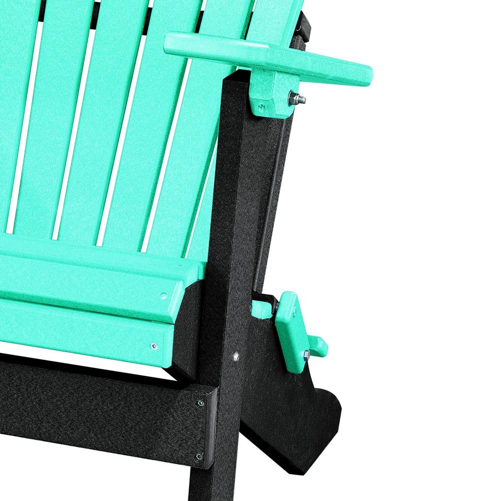 Fan Back Folding Adirondack Chair, Aruba Blue Black, Heavy Duty, Recycled Poly