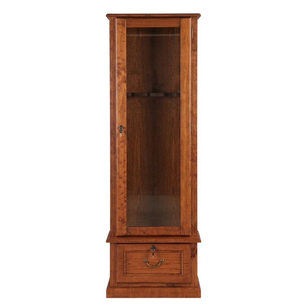 Wood Gun Cabinet with Lockable Tempered Glass Door and Drop-Down Storage