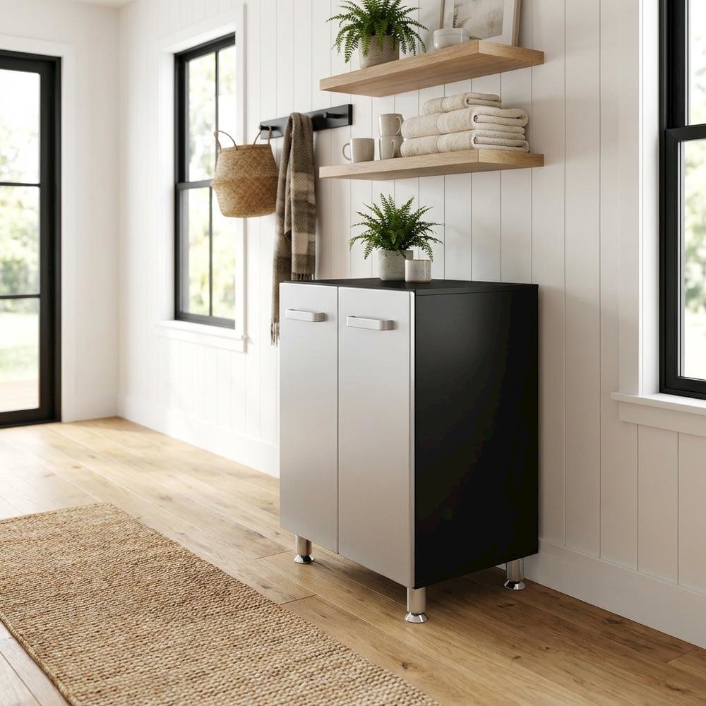 Vinyl Laminated Storage Cabinet With Black And Silver Finish