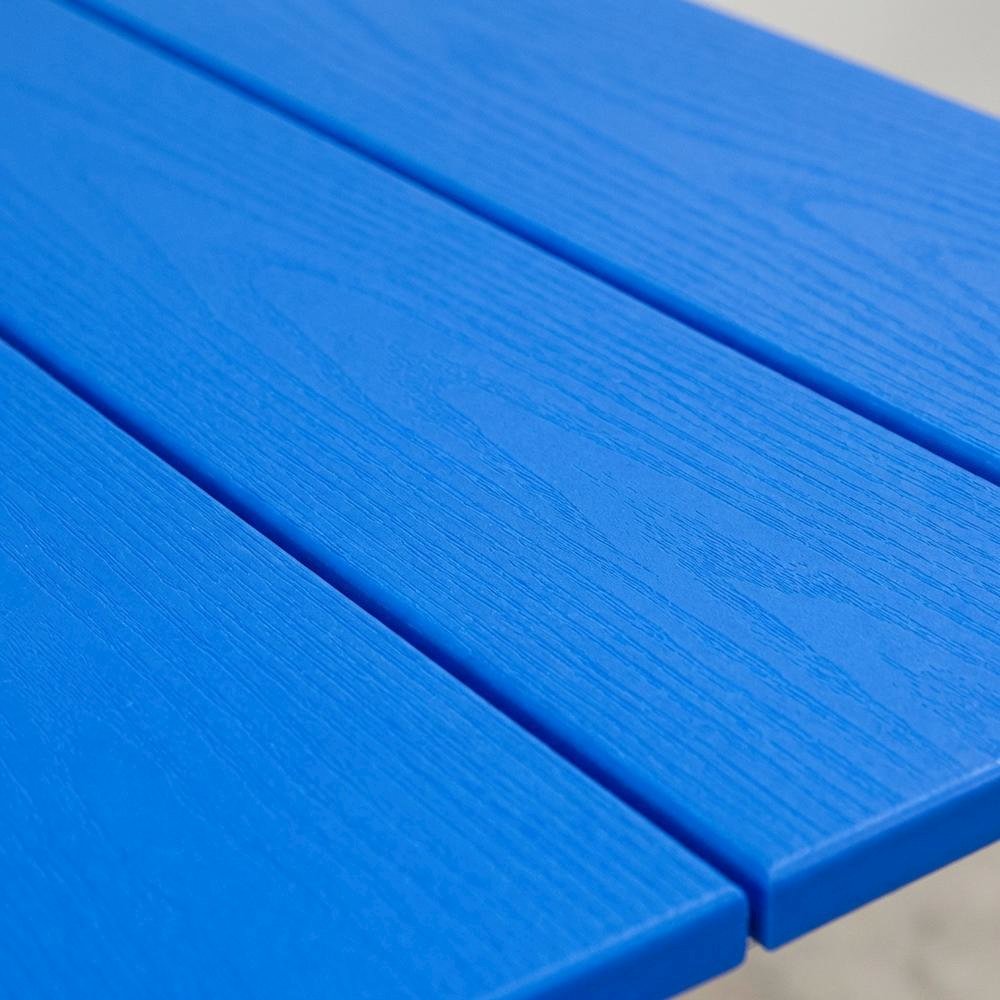 Blue Outdoor Counter Height Square Table, White Base, Polyethylene Construction