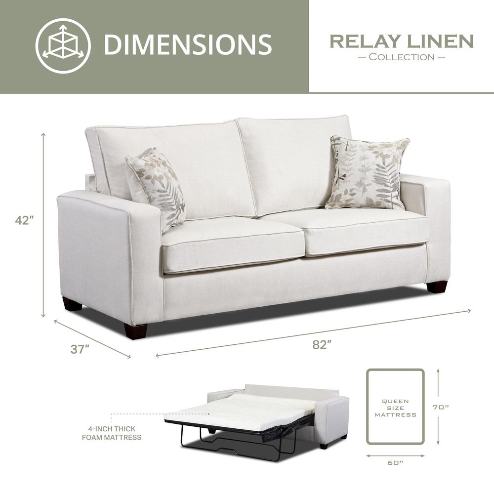 Living Room Relay Linen Sofa Sleeper with Two Throw Pillows