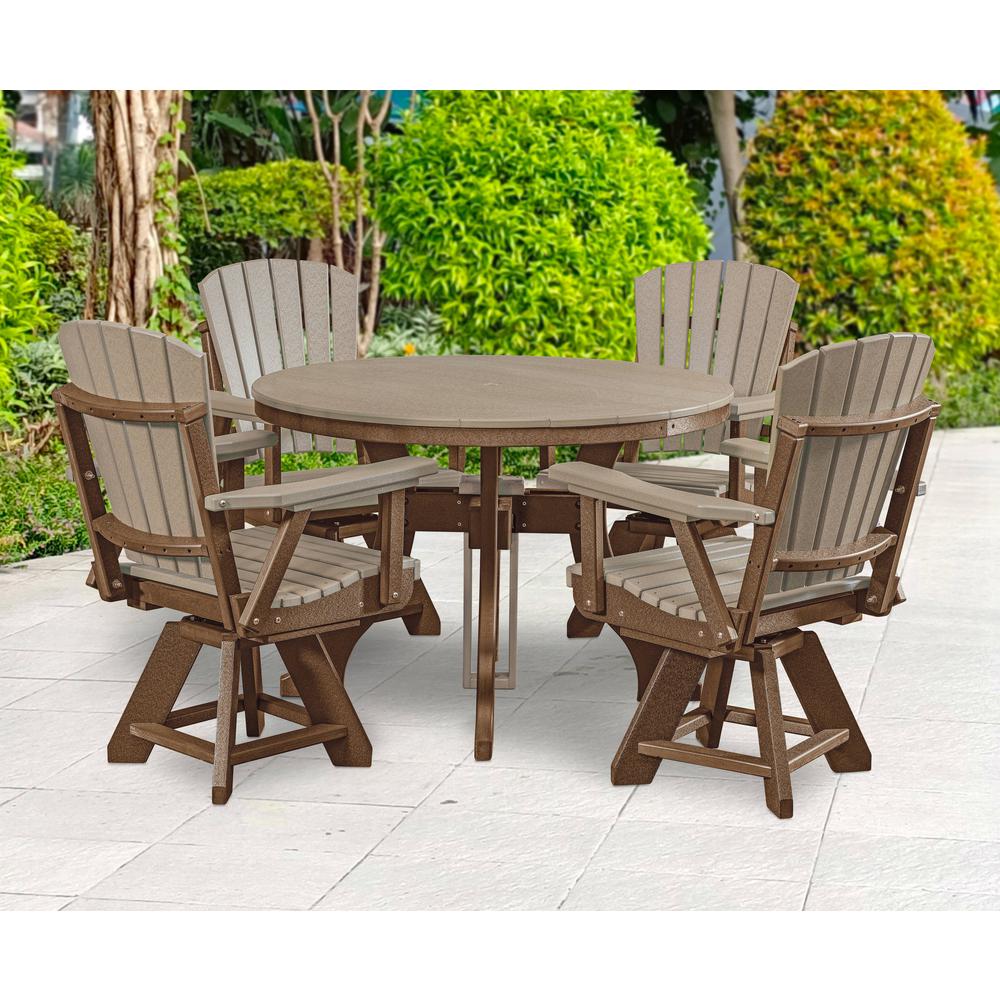Dining Height Round Table in Weatherwood with a Tudor Brown Base