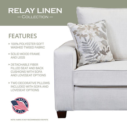 Living Room Relay Linen Sofa Sleeper with Two Throw Pillows