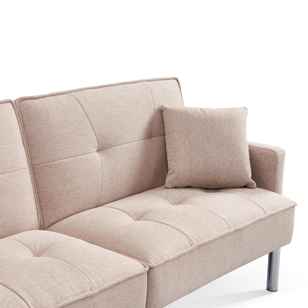 Tufted Futon Convertible Sofa Sleeper with Two Throw Pillows