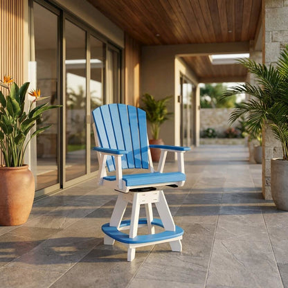 Blue Counter Height Swivel Arm Chair With White Base And Comfortable Design