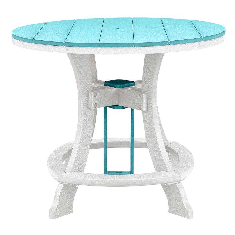 Round Counter Height Table, Aruba Blue Finish, White Base, Outdoor Dining