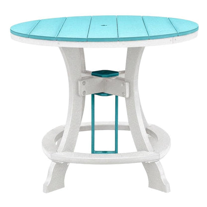 Round Counter Height Table, Aruba Blue Finish, White Base, Outdoor Dining