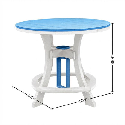 Blue Polyethylene Outdoor Dining Table With White Base, 44-Inch Round Design