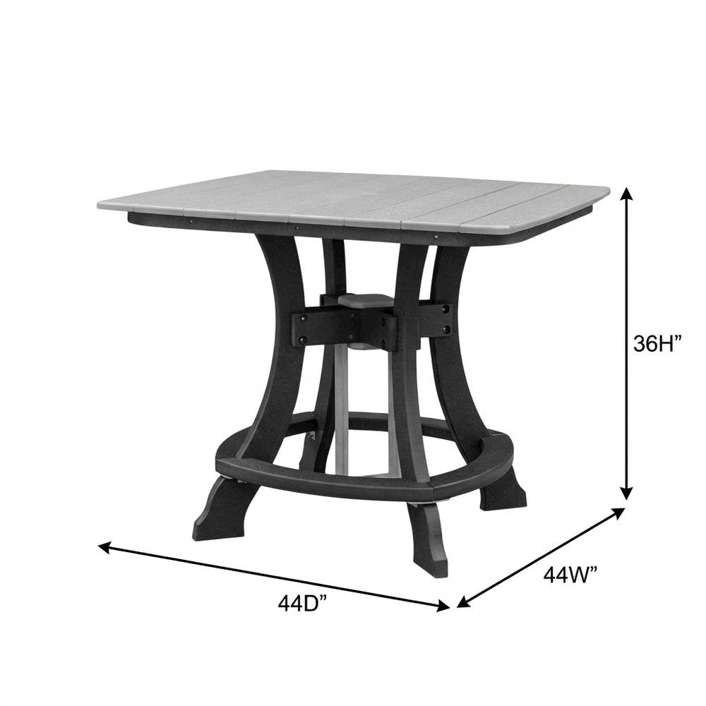 Square Counter Height Table In Light Gray And Black Base With Outdoor Durability