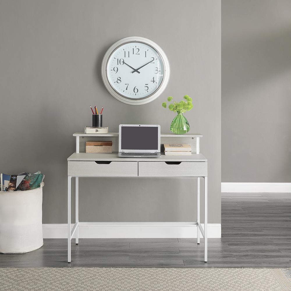 Contempo 40” Desk with 2 drawers and shelf hutch in White Oak Finish, CNT44-WK