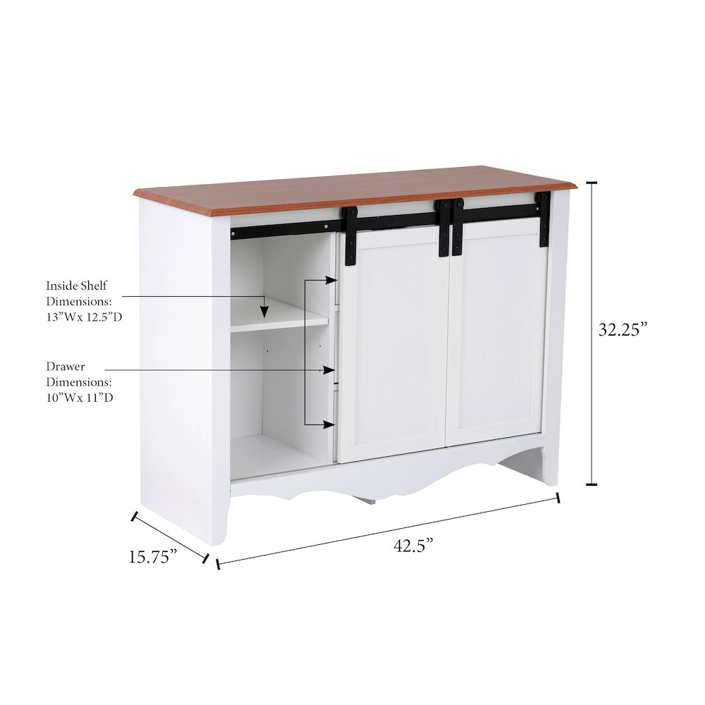 Countryside Barn Door Buffet with Two Sliding Barn Doors and Three Drawers