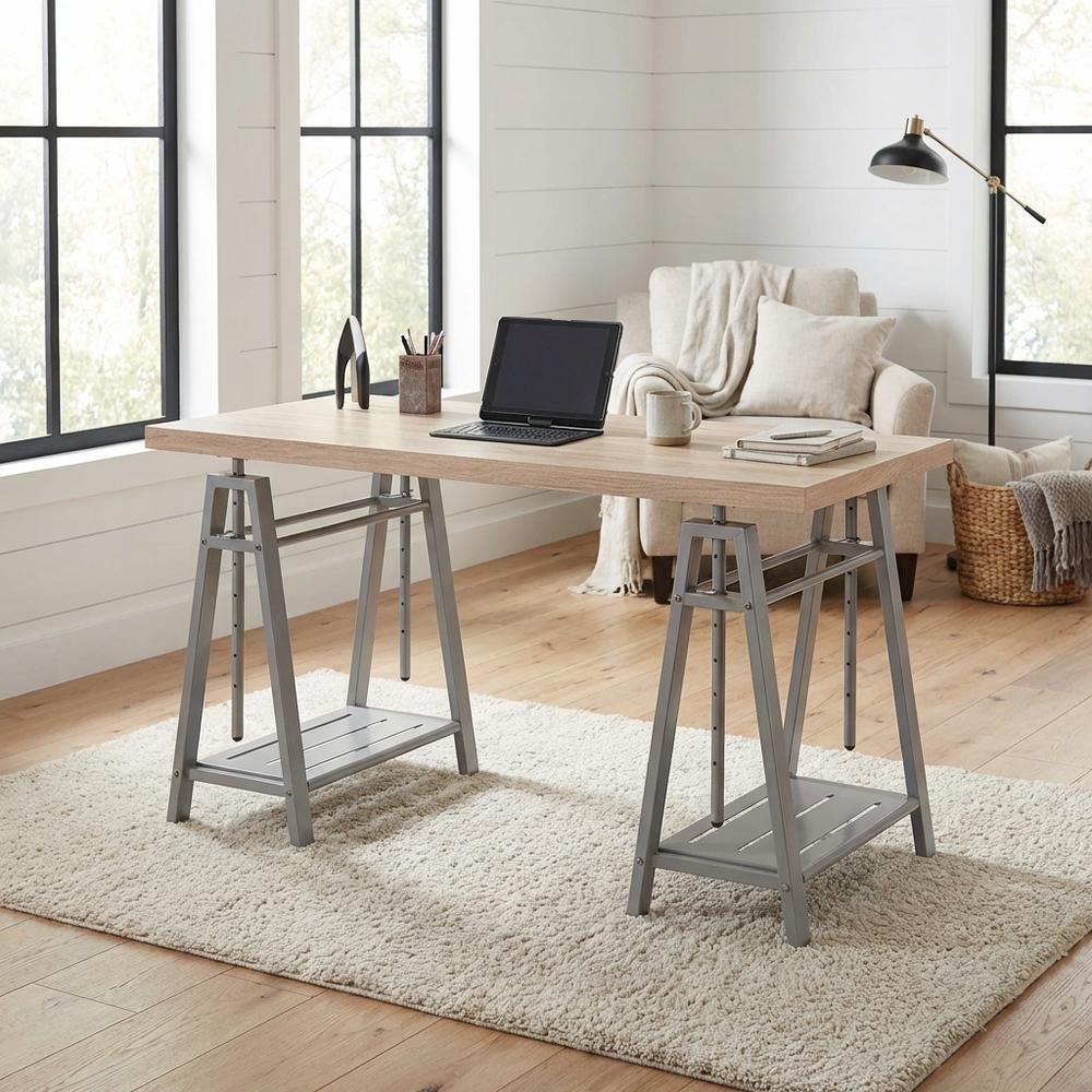 Adjustable Height Office Desk With Sturdy Metal Frame For Workspace