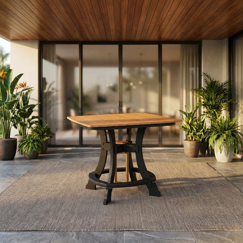 Cedar And Black Outdoor Square Dining Table With Polyethylene Material