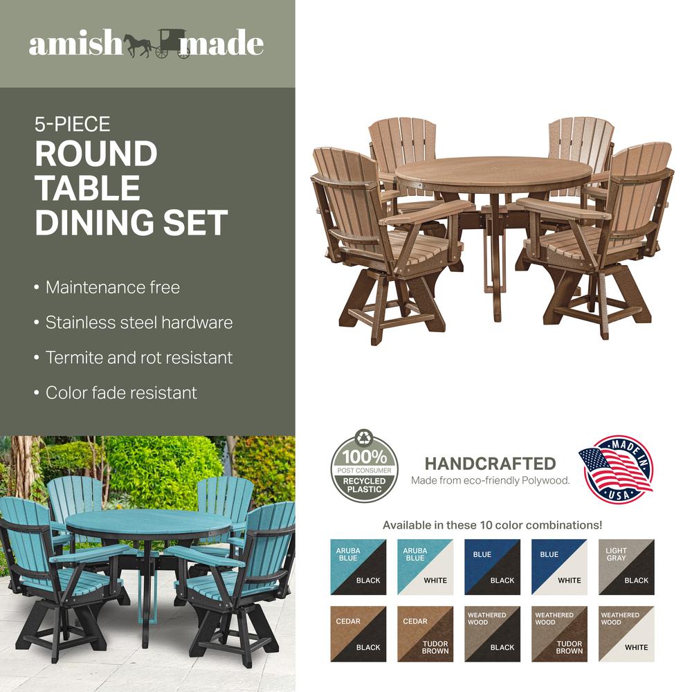 Five Piece Round Dining Height Dining Set in Blue with a White Base