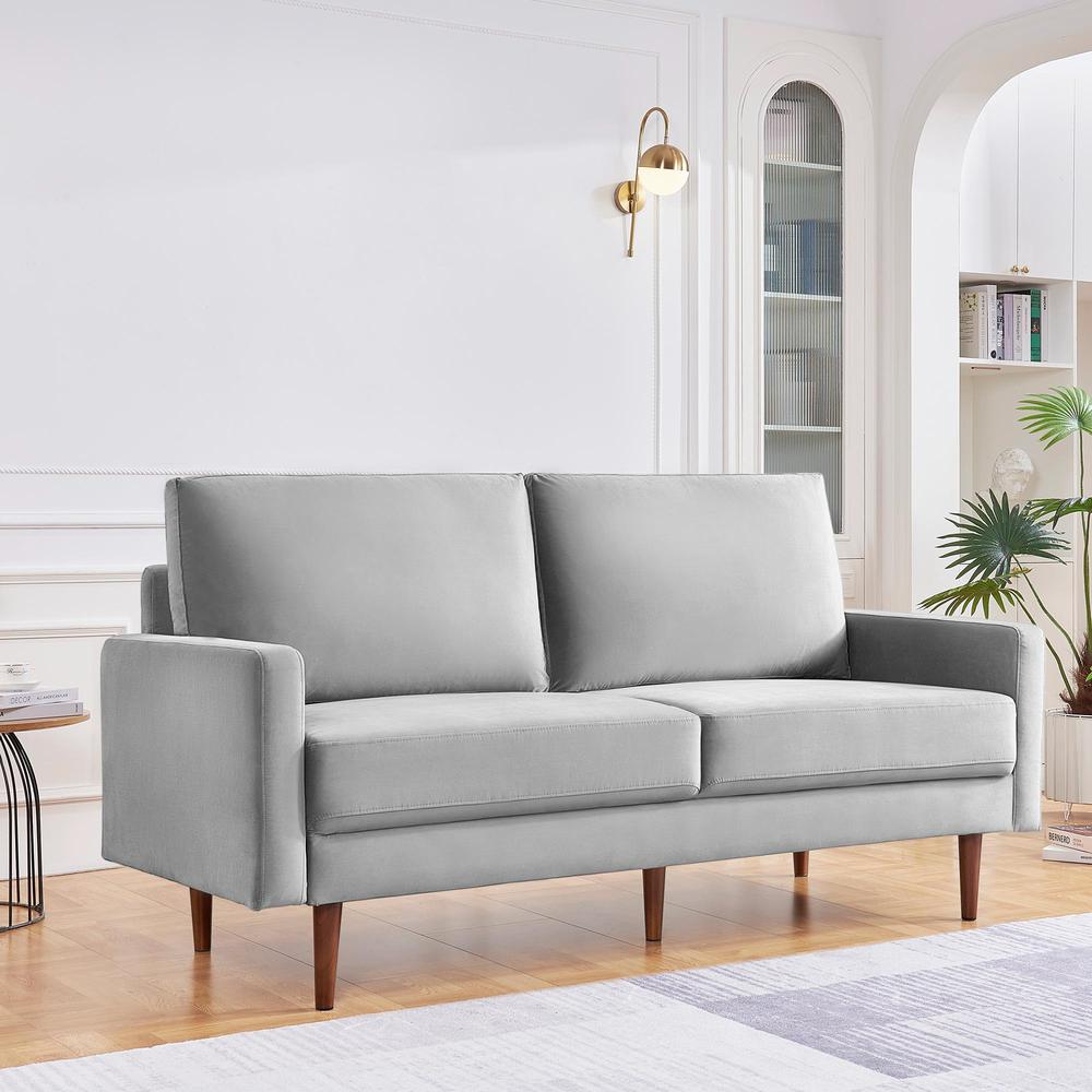 69 Inch Wide Upholstered Two Cushion Sofa with Square Arms