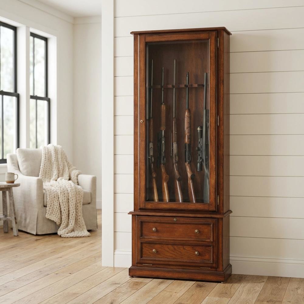 Wooden 8-Gun Cabinet in Classic Finish with Secure Storage
