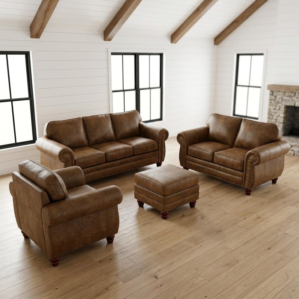 4-Piece Sofa Loveseat Chair and Ottoman Set for Living Room, Traditional
