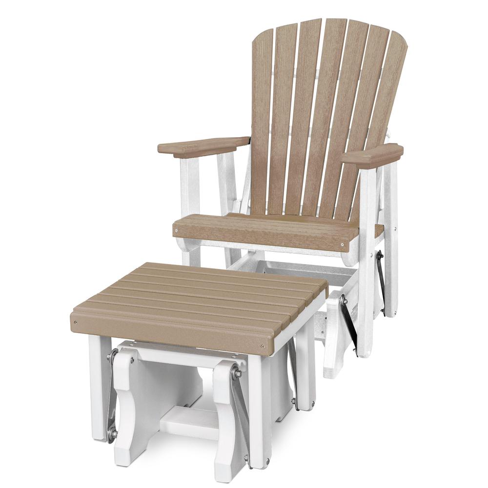 Fan Back Glider and Ottoman Glider in Weatherwood with a White Base