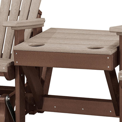Double Glider with Center Table in Weatherwood and Tudor Brown