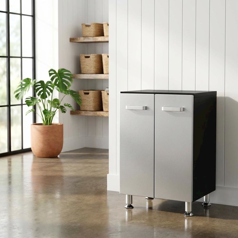 Vinyl Laminated Storage Cabinet With Black And Silver Finish