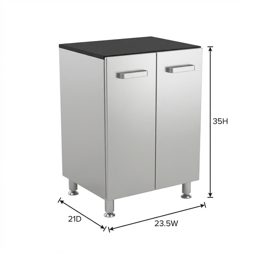 Vinyl Laminated Storage Cabinet With Black And Silver Finish