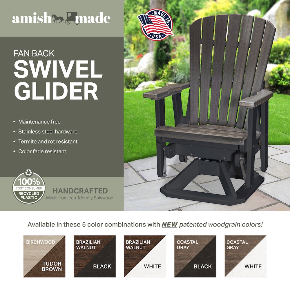 Fan Back Swivel Glider in Coastal Gray on a Black Base