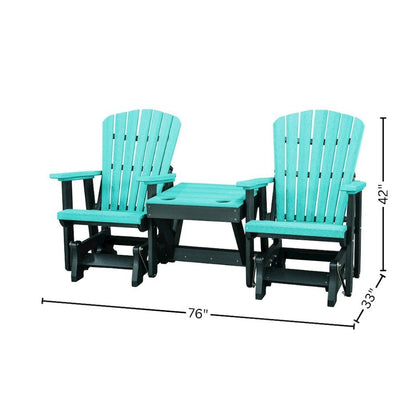Double Glider Bench with Table, Aruba Blue, Heavy Duty Poly