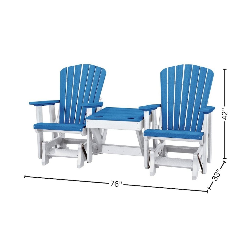 Double Glider Bench with Table, Blue, Heavy Duty Poly