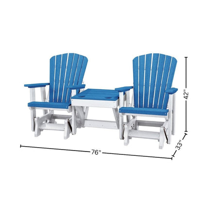Double Glider Bench with Table, Blue, Heavy Duty Poly