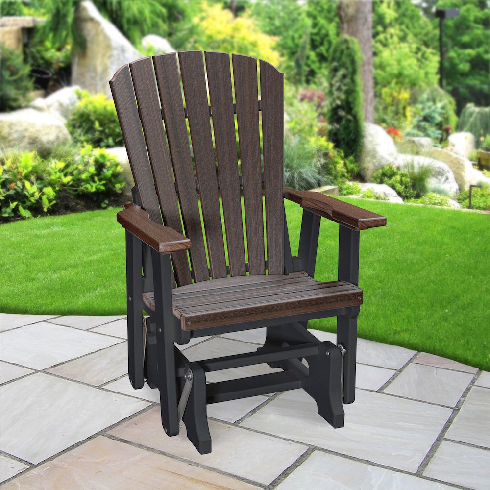 Fan Back Glider in Brazilian Walnut Woodgrain with a Black Base, Made in the USA