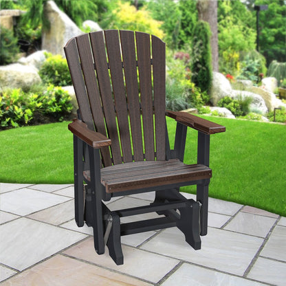 Fan Back Glider in Brazilian Walnut Woodgrain with a Black Base, Made in the USA