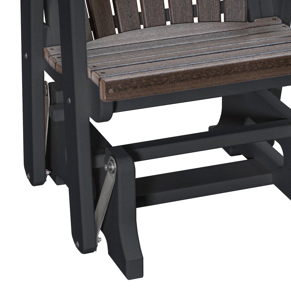 Fan Back Glider in Brazilian Walnut Woodgrain with a Black Base, Made in the USA