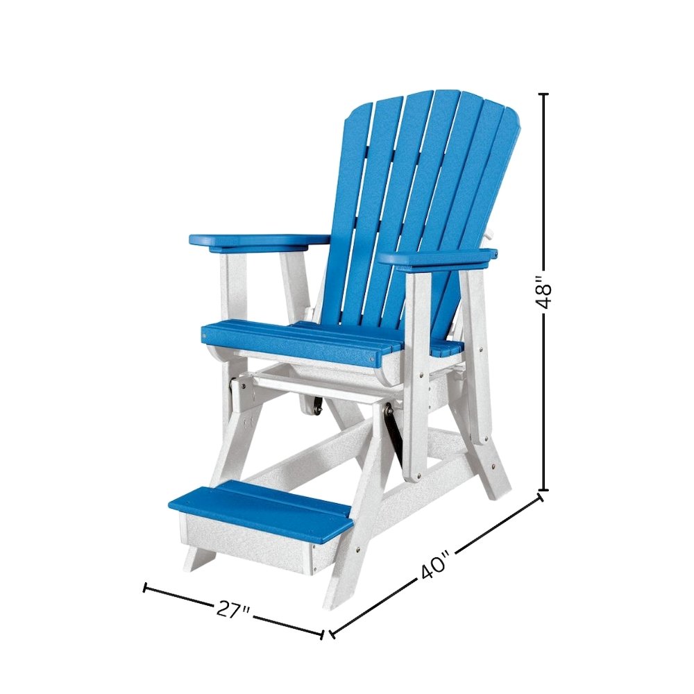 Balcony Glider Chair, Blue White, Elevated Seating, Heavy Duty Poly