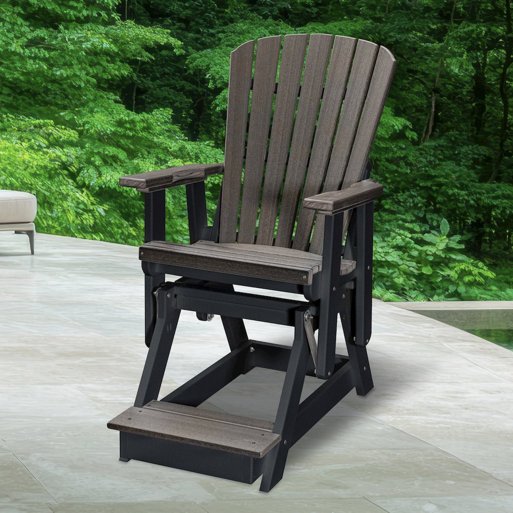 Fan Back Balcony Glider in Coastal Gray on a Black Base
