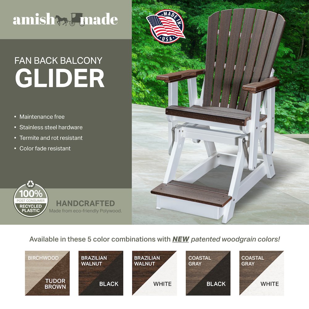 Fan Back Balcony Glider in Coastal Gray on a Black Base