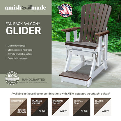 Fan Back Balcony Glider in Coastal Gray on a Black Base