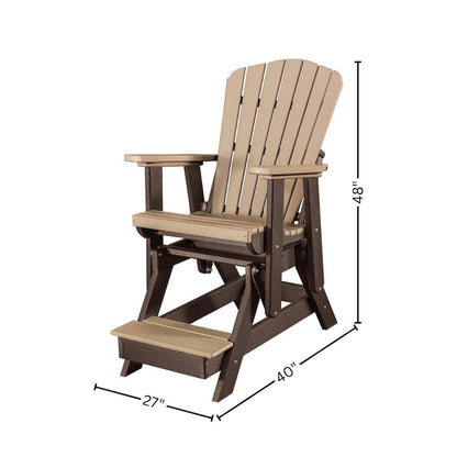 Balcony Glider Chair, Cedar Brown, Elevated Seating, Heavy Duty Poly