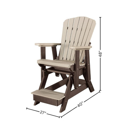 Balcony Glider Chair, Weatherwood Brown, Elevated Seating, Heavy Duty Poly