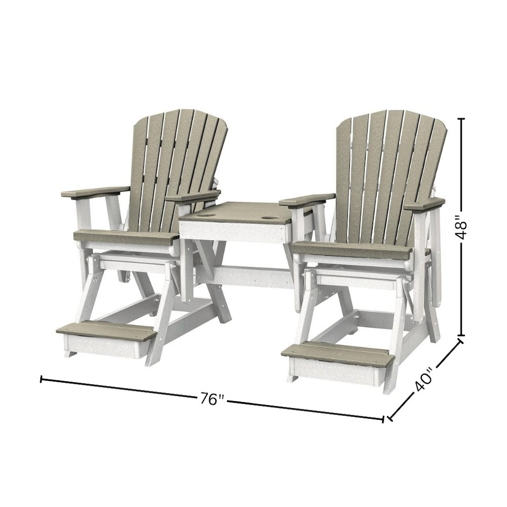 Double Balcony Glider, 2-Seater, Center Table, All-Weather HDPE, Brown