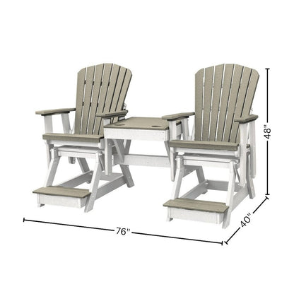 Double Balcony Glider, 2-Seater, Center Table, All-Weather HDPE, Brown