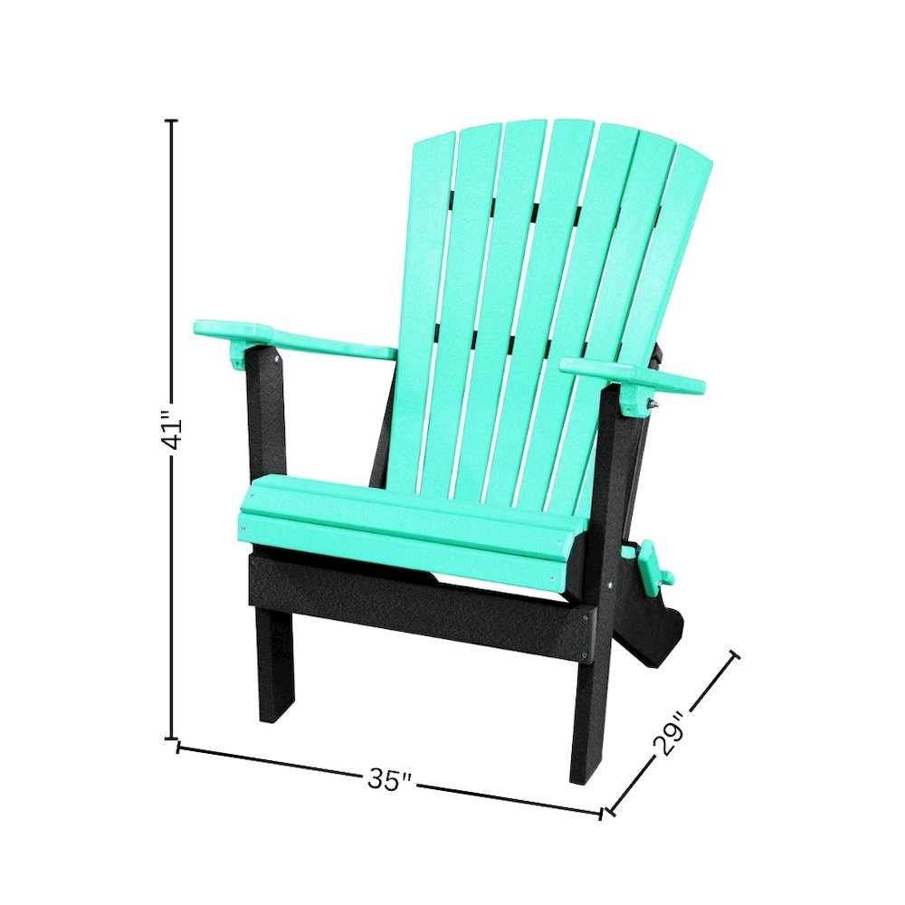 Fan Back Folding Adirondack Chair, Aruba Blue Black, Heavy Duty, Recycled Poly