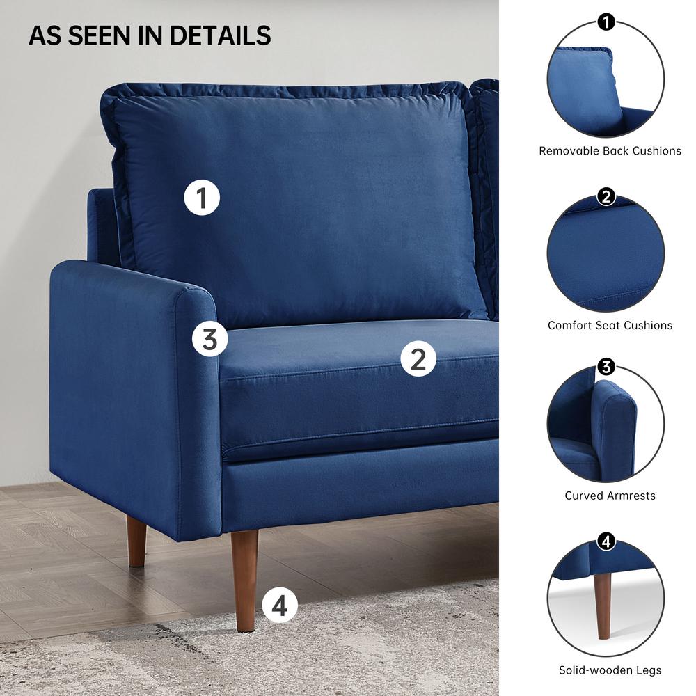 69 Inch Wide Upholstered Two Cushion Sofa with Cambered Arms
