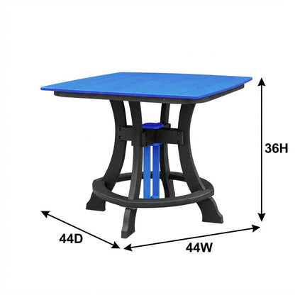 Blue Outdoor Square Dining Table, Black Base, Polyethylene Construction