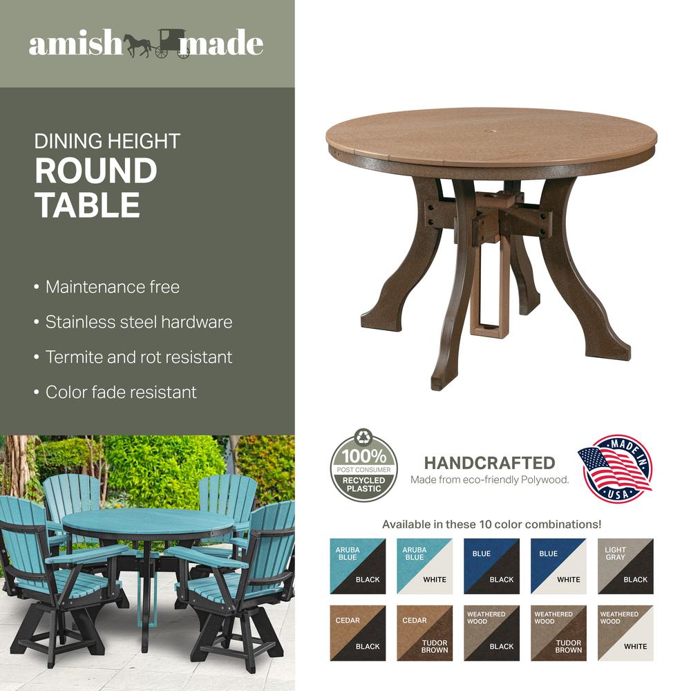 Dining Height Round Table in Weatherwood with a Tudor Brown Base