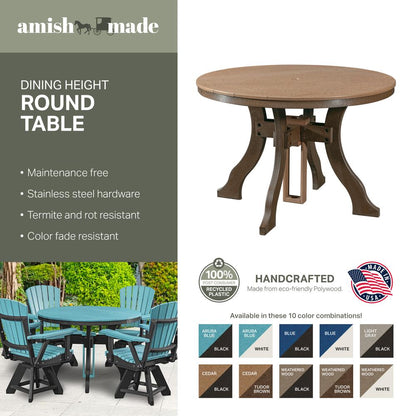 Dining Height Round Table in Weatherwood with a Tudor Brown Base