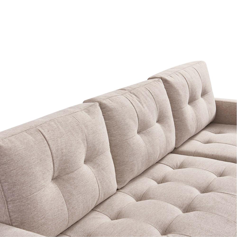 Two Piece Upholstered Tufted L Shaped Sectional with Ottoman in Beige