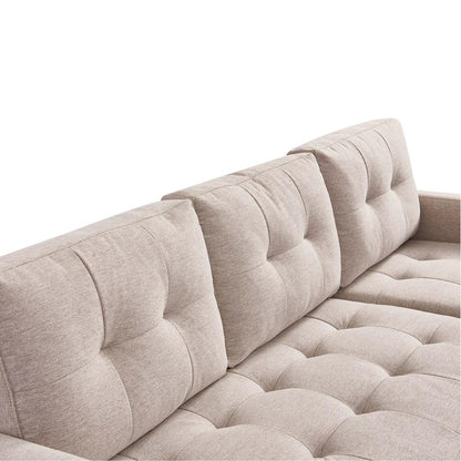 Two Piece Upholstered Tufted L Shaped Sectional with Ottoman in Beige