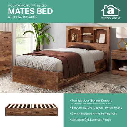 Twin Sized Mountain Oak Mates Bed with Two Drawers