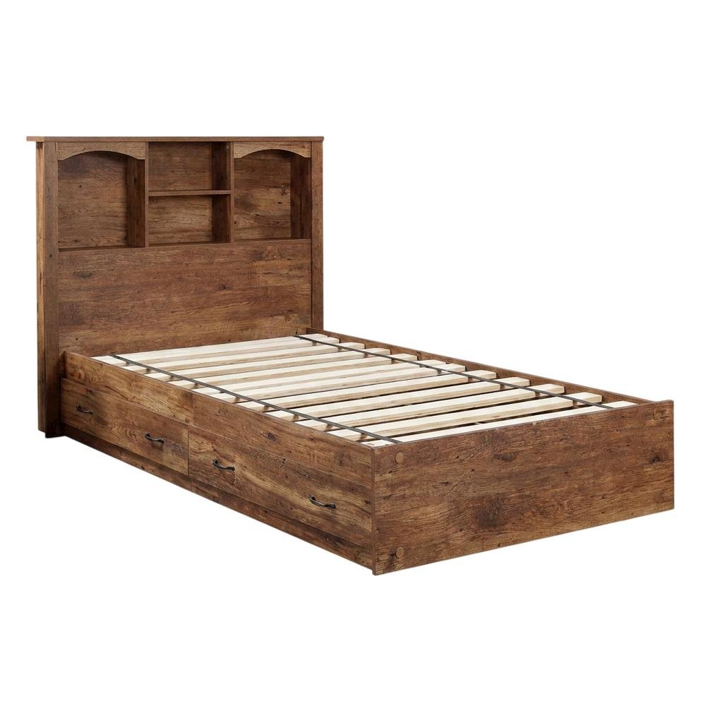 Laminate Platform Bed with Bookcase Headboard, Twin Bed Frame with Storage